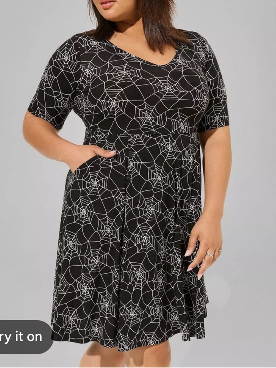 torrid Dresses & Skirts - Torrid Super Soft Knits Black Spiderweb Print Skater Dress size 00 or 10 m/l